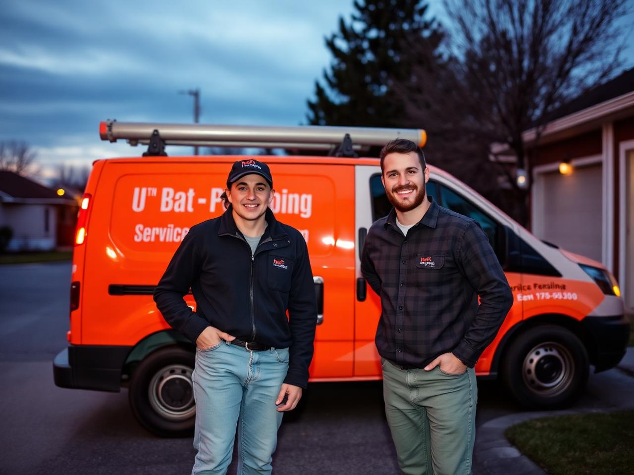 The family team behind Summit Drain & Plumbing Co. beside their service van